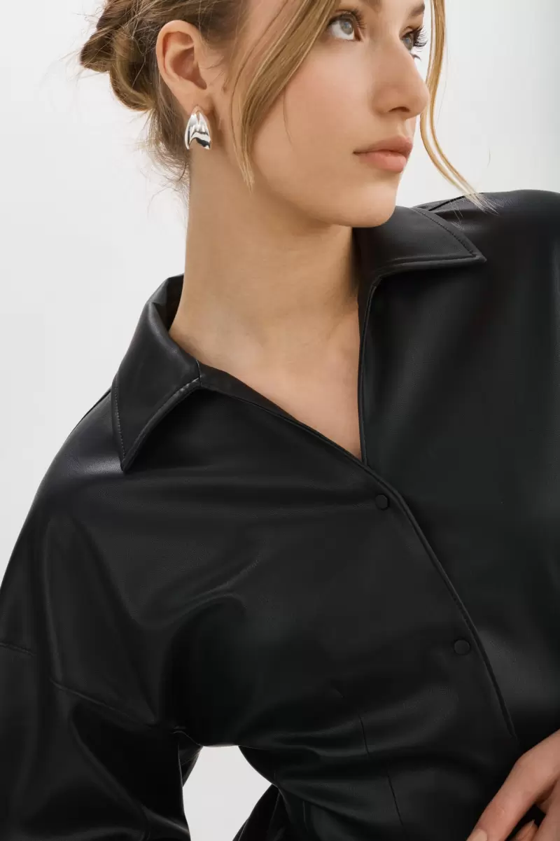 Wholesome Tops Lamarque Black Skylar | Faux Leather Shirt Women - 2