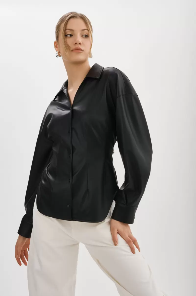 Wholesome Tops Lamarque Black Skylar | Faux Leather Shirt Women