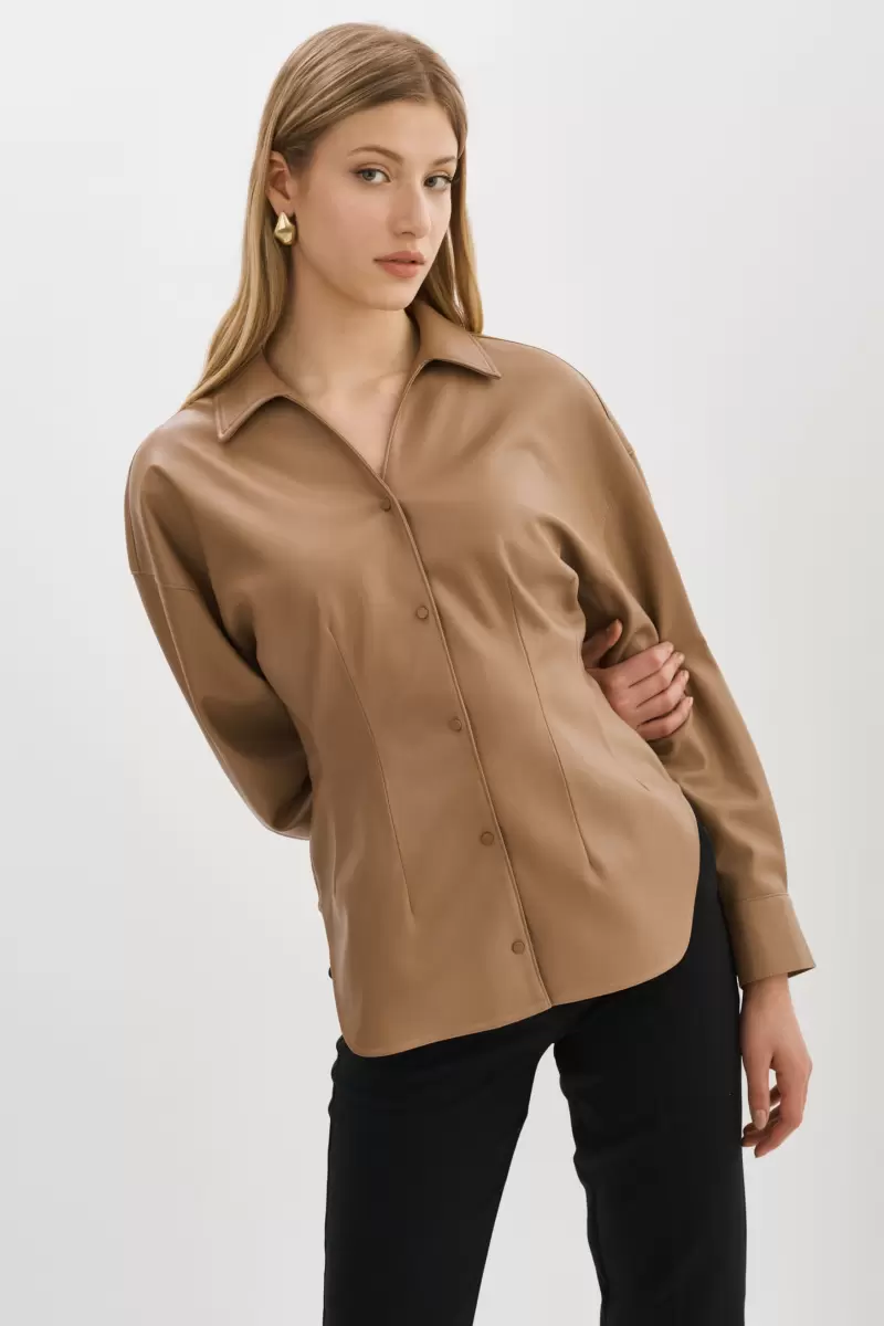 Mocha Efficient Lamarque Women Tops Skylar | Faux Leather Shirt - 1