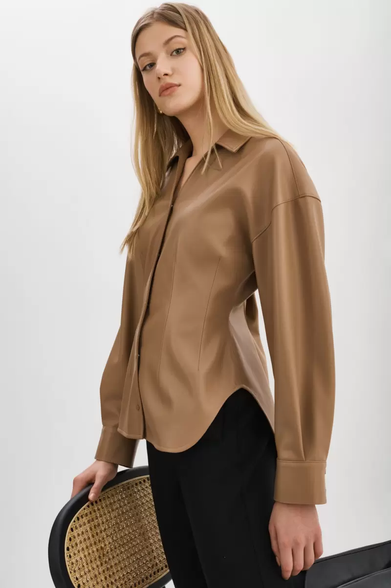 Mocha Efficient Lamarque Women Tops Skylar | Faux Leather Shirt - 2