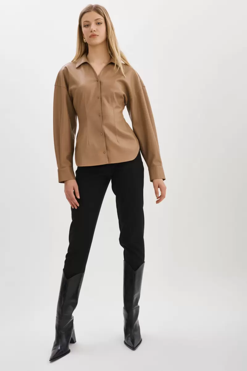 Mocha Efficient Lamarque Women Tops Skylar | Faux Leather Shirt