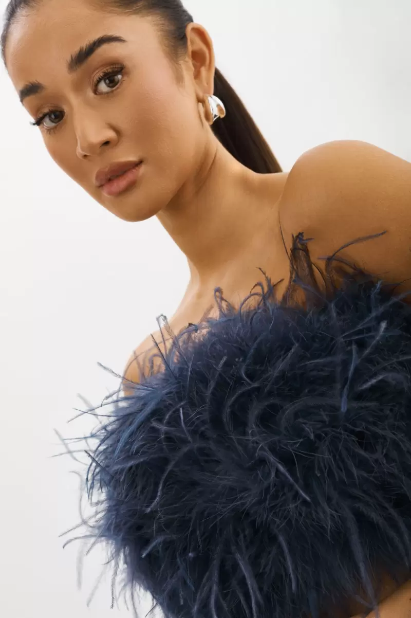 Artisan Zaina | Feather Bustier Women Lamarque Tops Midnight Blue - 2