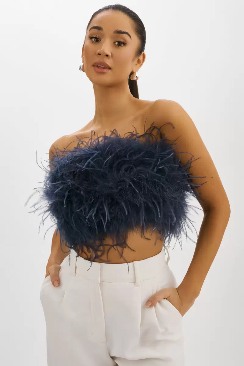 Artisan Zaina | Feather Bustier Women Lamarque Tops Midnight Blue