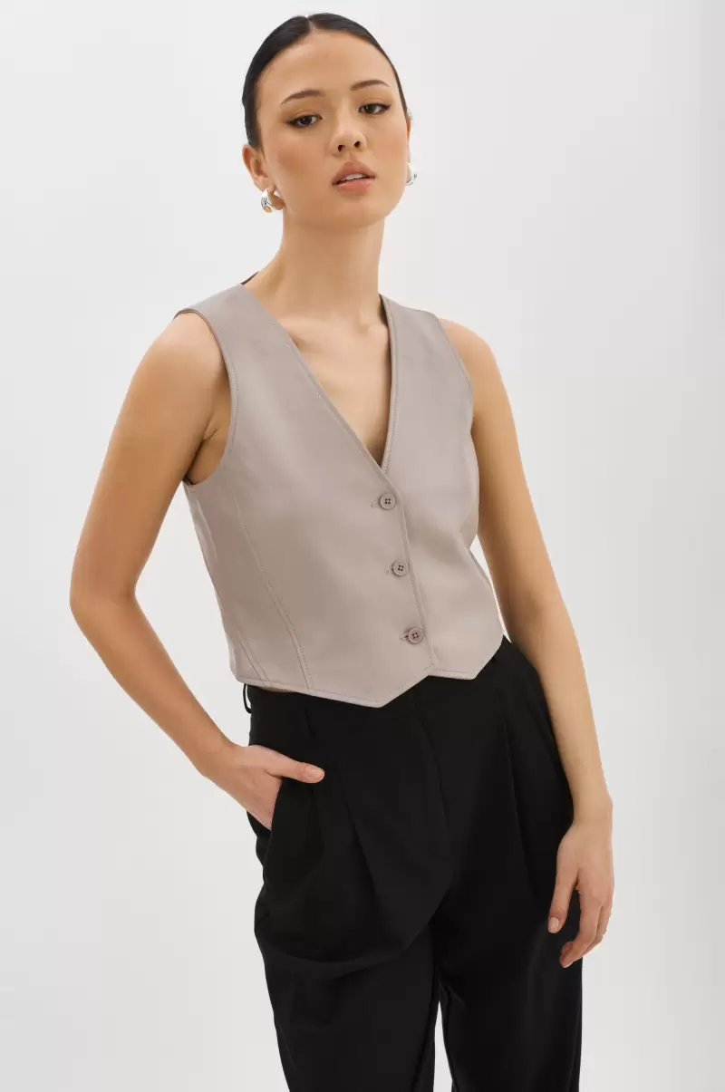 Stylish Ash Grey Women Lamarque Kallie | Leather Vest Tops - 1