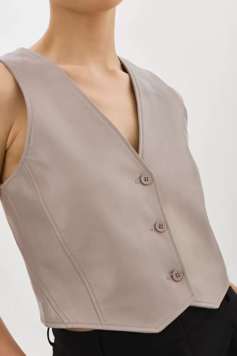 Stylish Ash Grey Women Lamarque Kallie | Leather Vest Tops - 2