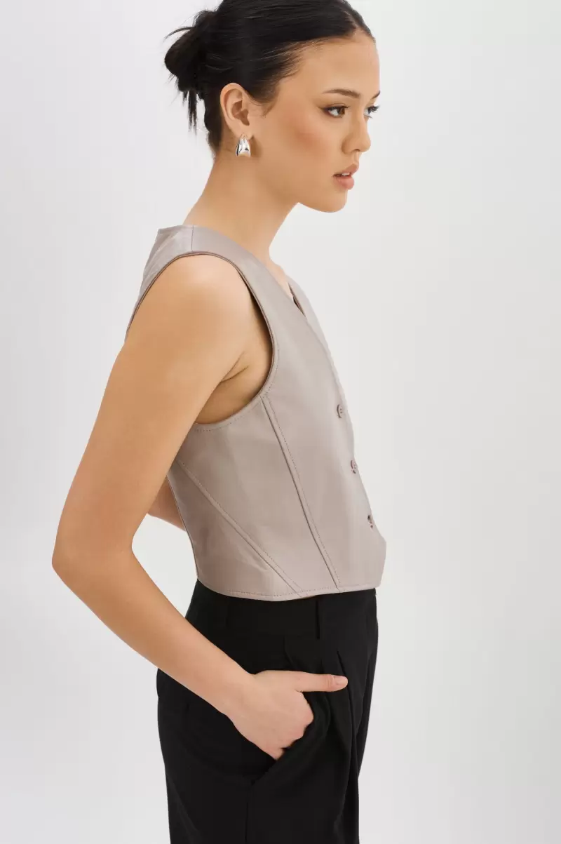 Stylish Ash Grey Women Lamarque Kallie | Leather Vest Tops - 4