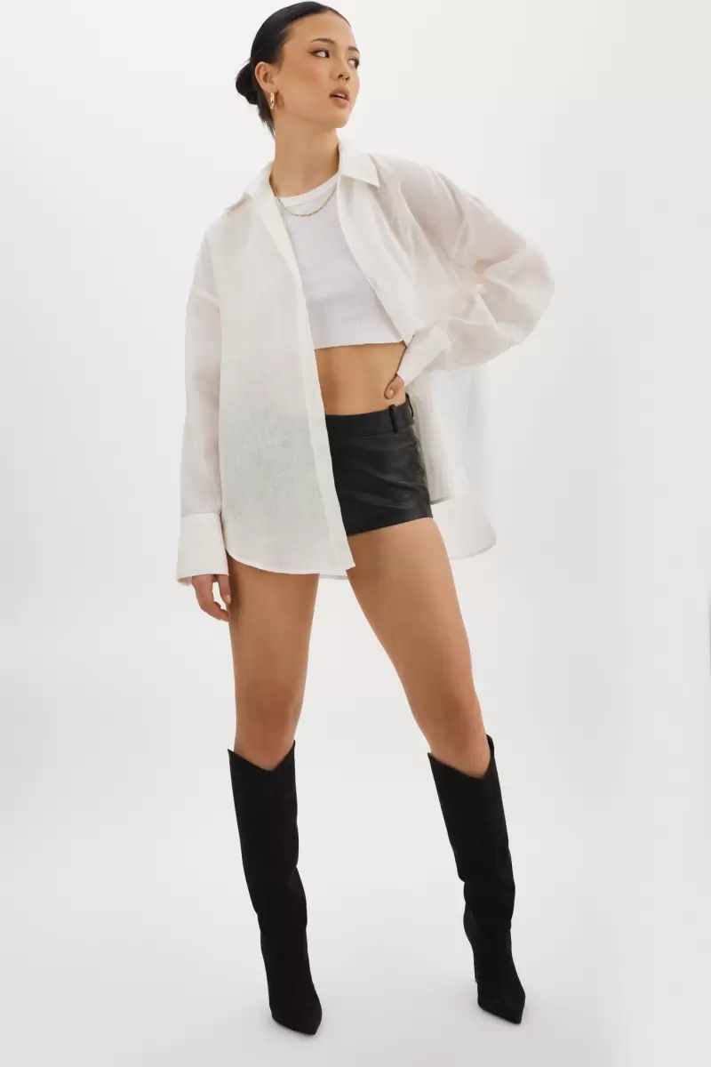 Jada | Oversized Linen Shirt Women Vivid Tops White Lamarque - 1