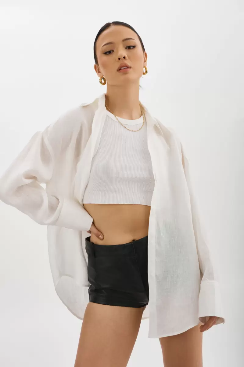 Jada | Oversized Linen Shirt Women Vivid Tops White Lamarque - 2