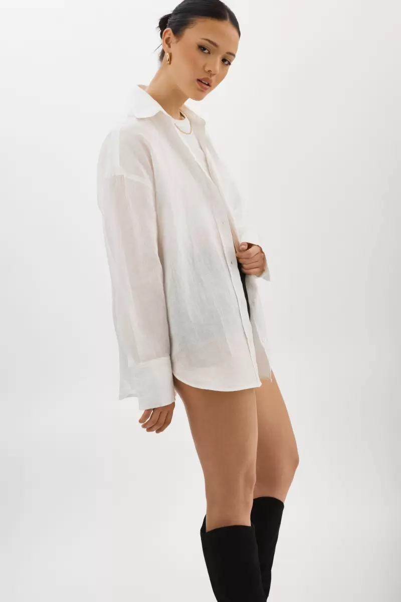 Jada | Oversized Linen Shirt Women Vivid Tops White Lamarque - 3