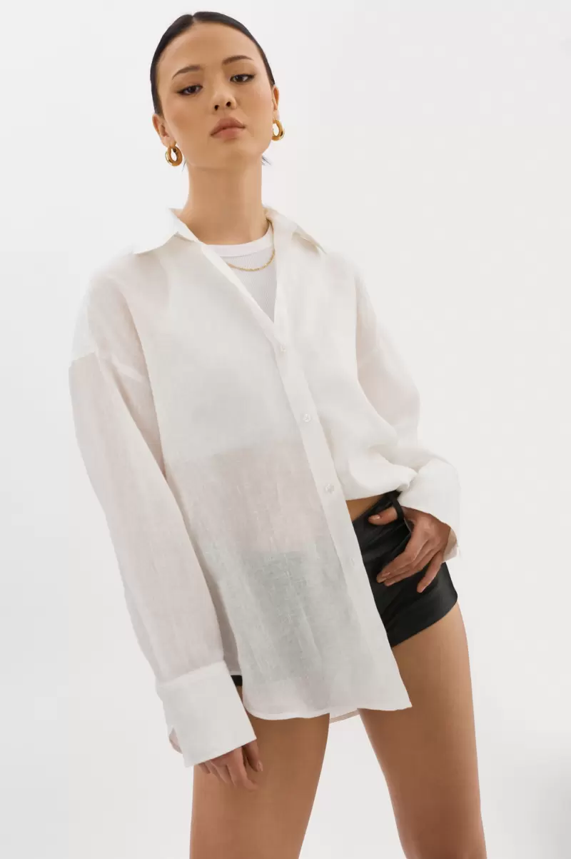 Jada | Oversized Linen Shirt Women Vivid Tops White Lamarque