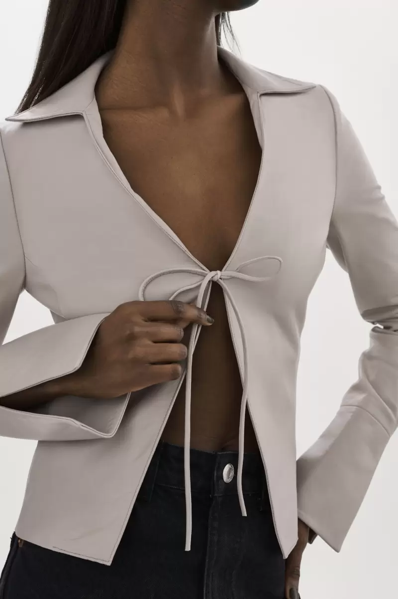 Lamarque Women New Natasha | Leather Tie Top Ash Grey Tops - 1