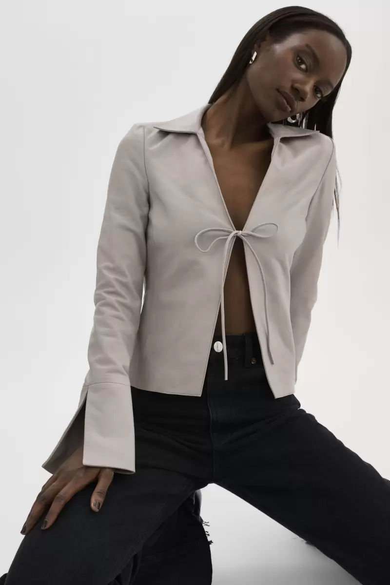 Lamarque Women New Natasha | Leather Tie Top Ash Grey Tops - 2