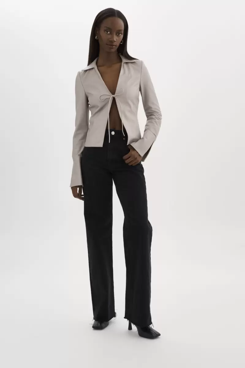 Lamarque Women New Natasha | Leather Tie Top Ash Grey Tops - 3