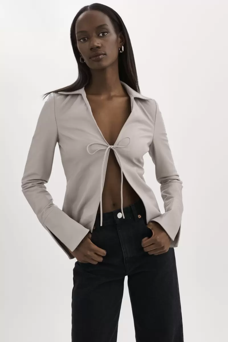 Lamarque Women New Natasha | Leather Tie Top Ash Grey Tops - 4