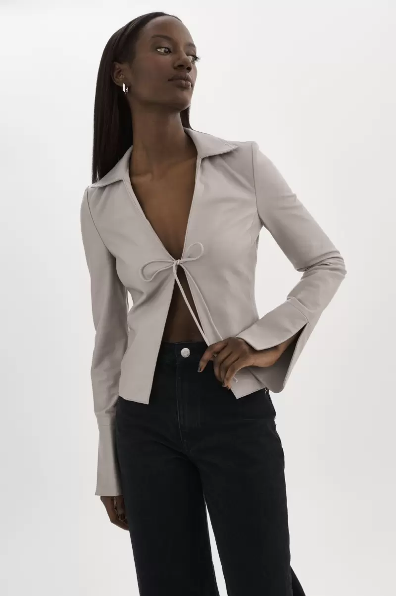 Lamarque Women New Natasha | Leather Tie Top Ash Grey Tops