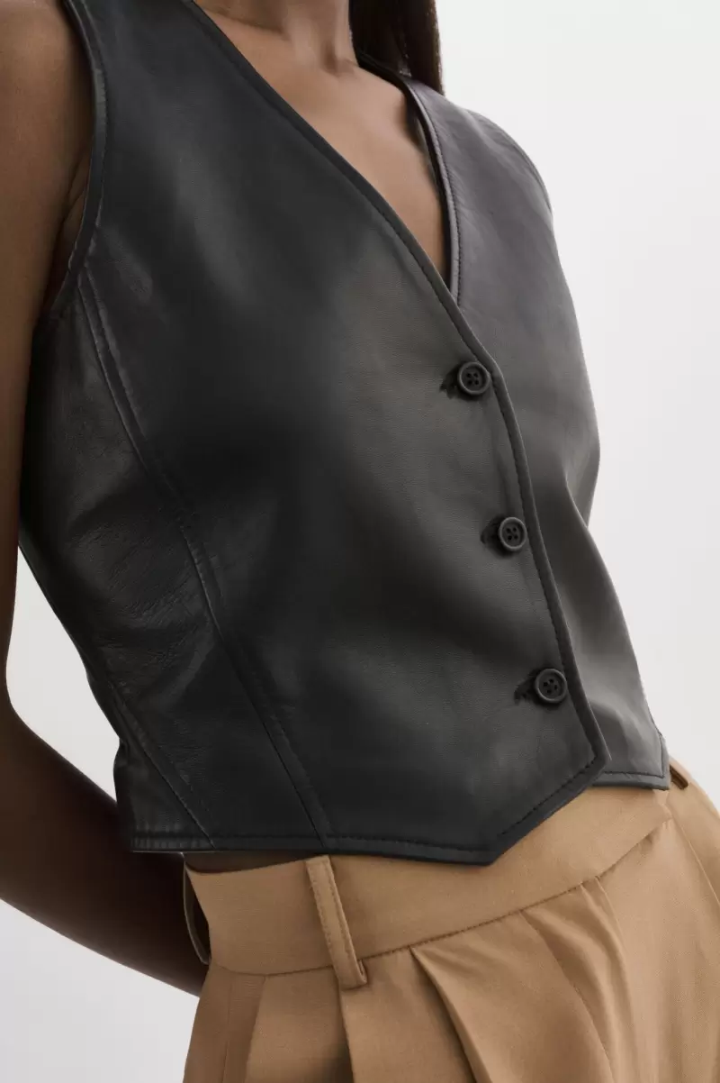 Kallie | Leather Vest Women Tops Lamarque Black Convenient - 1
