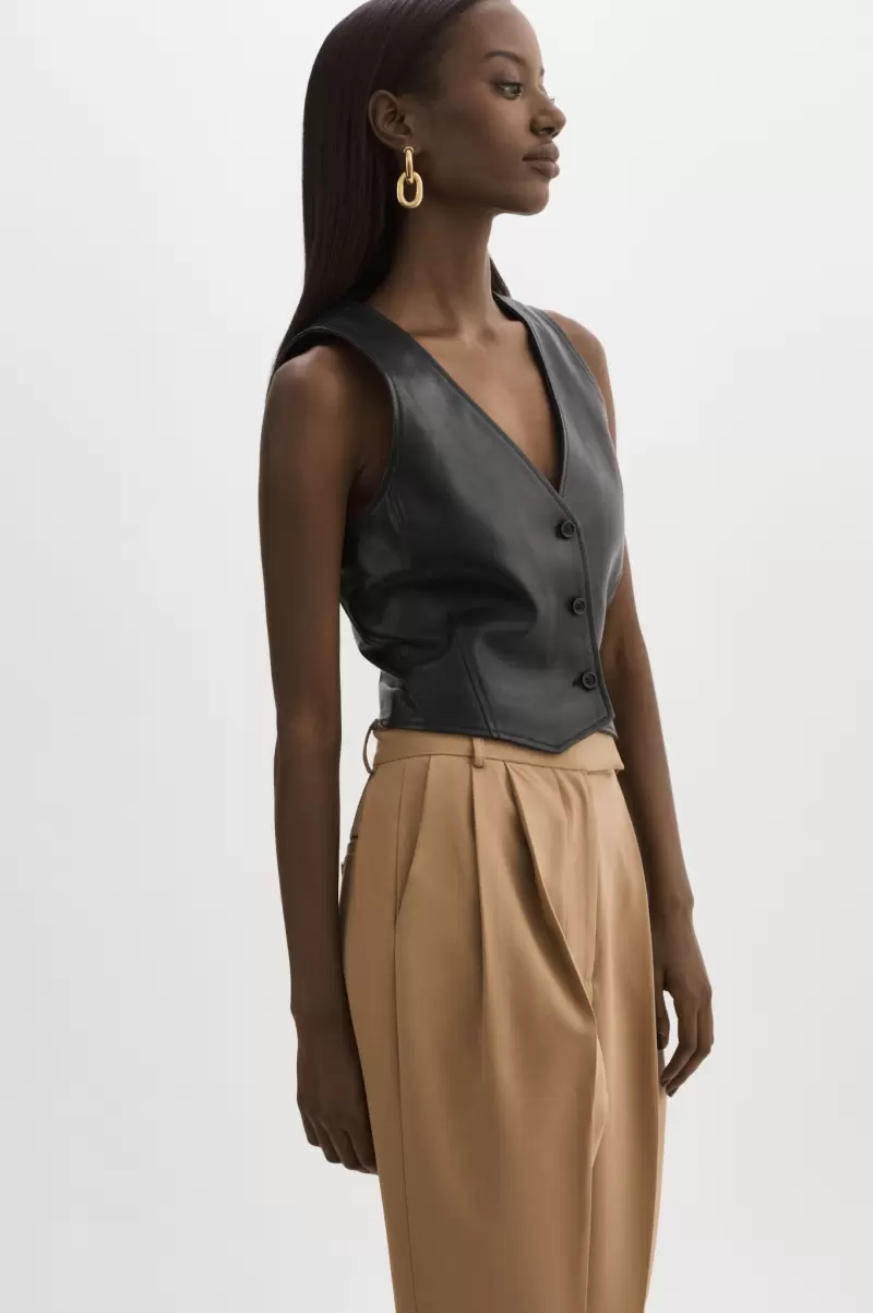 Kallie | Leather Vest Women Tops Lamarque Black Convenient - 3