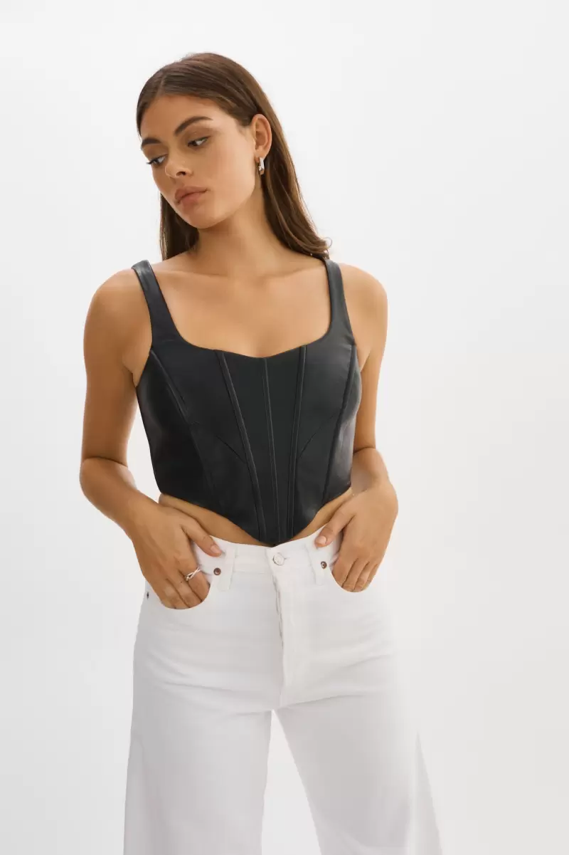Rugged Lamarque Tabia | Leather Corset Top Black Women Tops - 1
