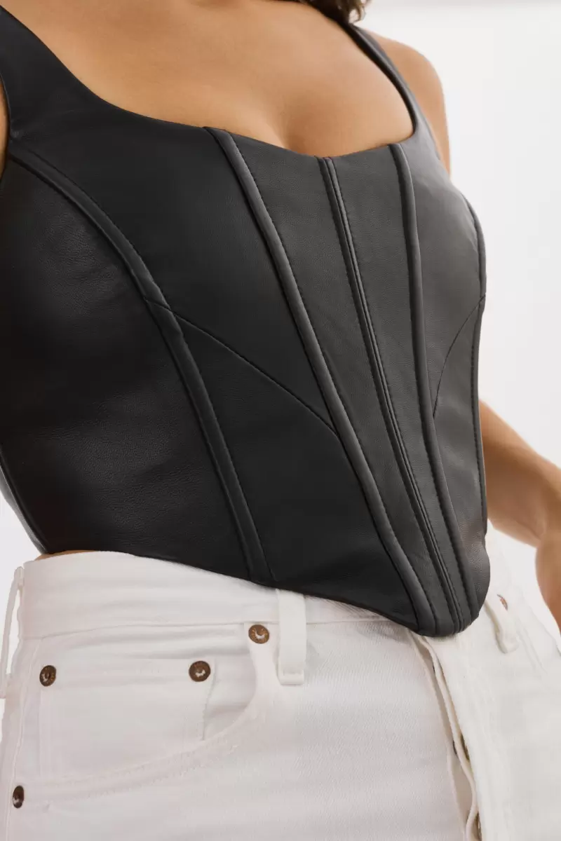 Rugged Lamarque Tabia | Leather Corset Top Black Women Tops - 3