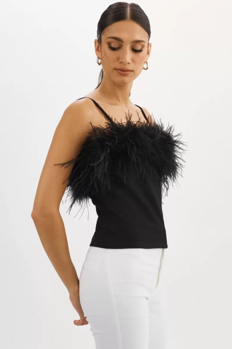 Tops Women User-Friendly Lamarque Black Yarina Feather Trimmed Top - 4