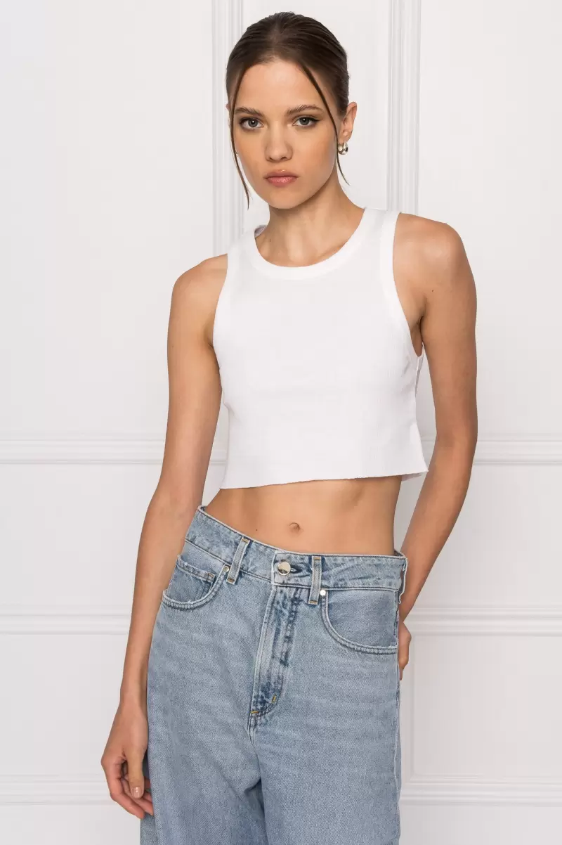 White Lamarque Tops Classic Women Elicia | Ribbed Crop Tank Top