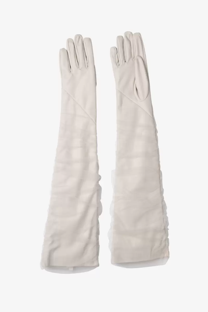 Lamarque Marilyn | Faux Leather And Tulle Gloves Proven Accessories Women Bone