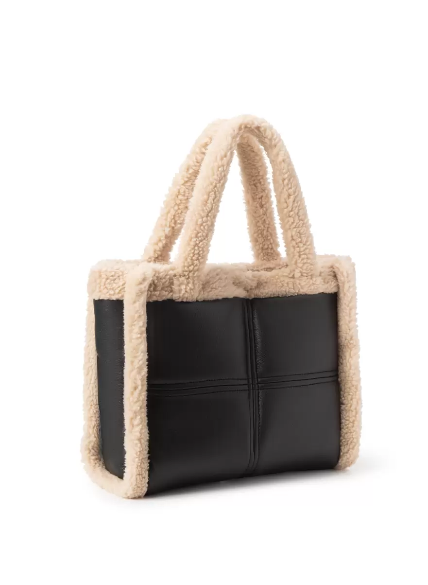 Lamarque Zoey |  Sherpa Leather Tote Chic Accessories Women Black/Ivory - 1