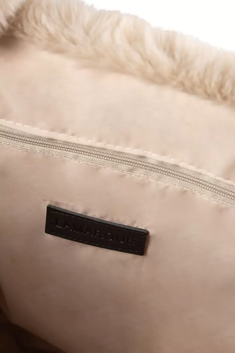 Jade Faux Fur Tote Bag Oat Accessories Beauty Women Lamarque - 3