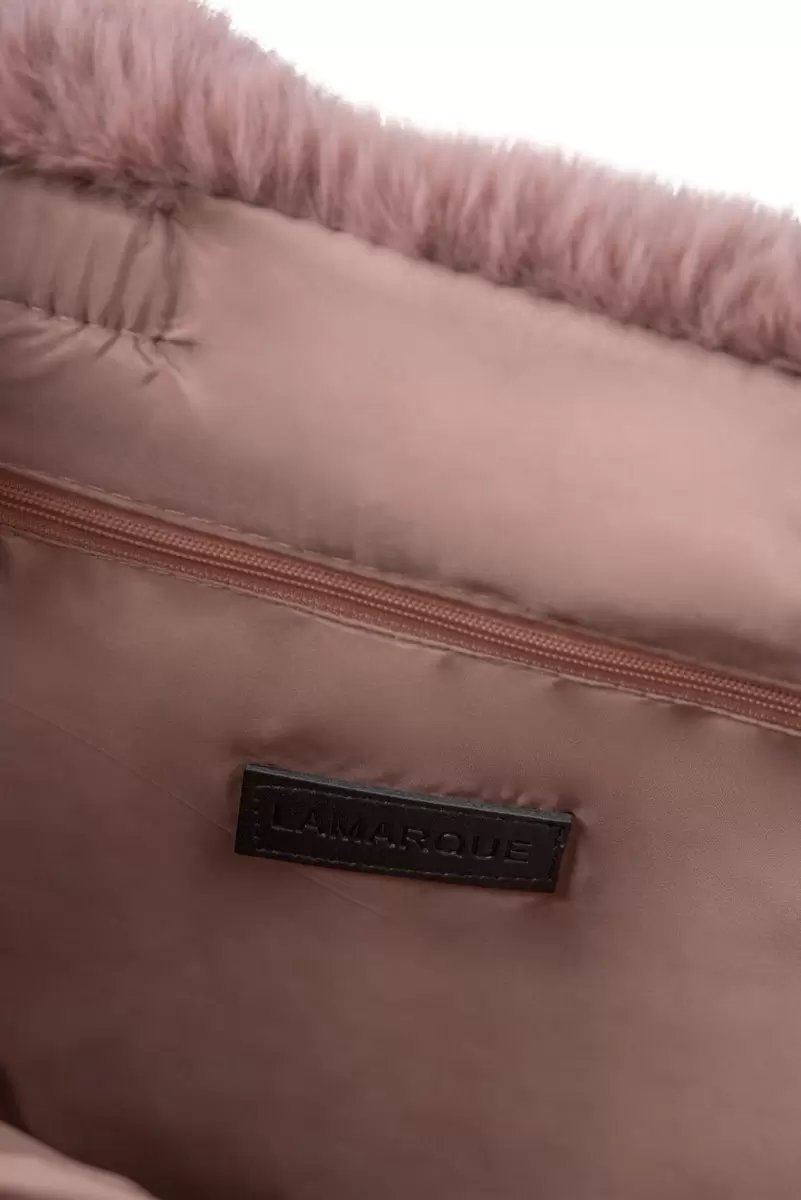 Smoky Pink Special Deal Lamarque Women Accessories Jade Faux Fur Tote Bag - 3