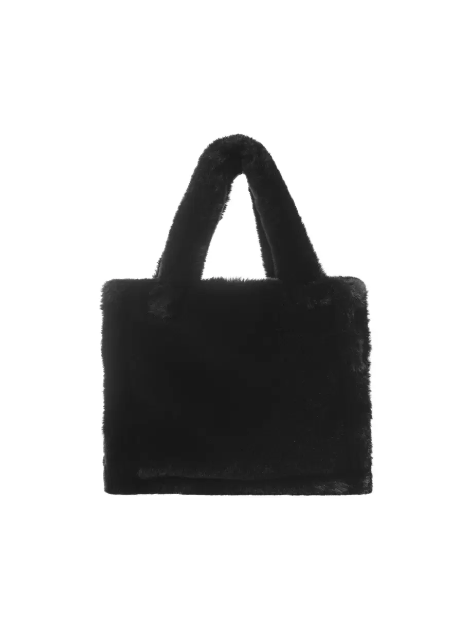 Quick Accessories Lamarque Jade Faux Fur Tote Bag Black Women