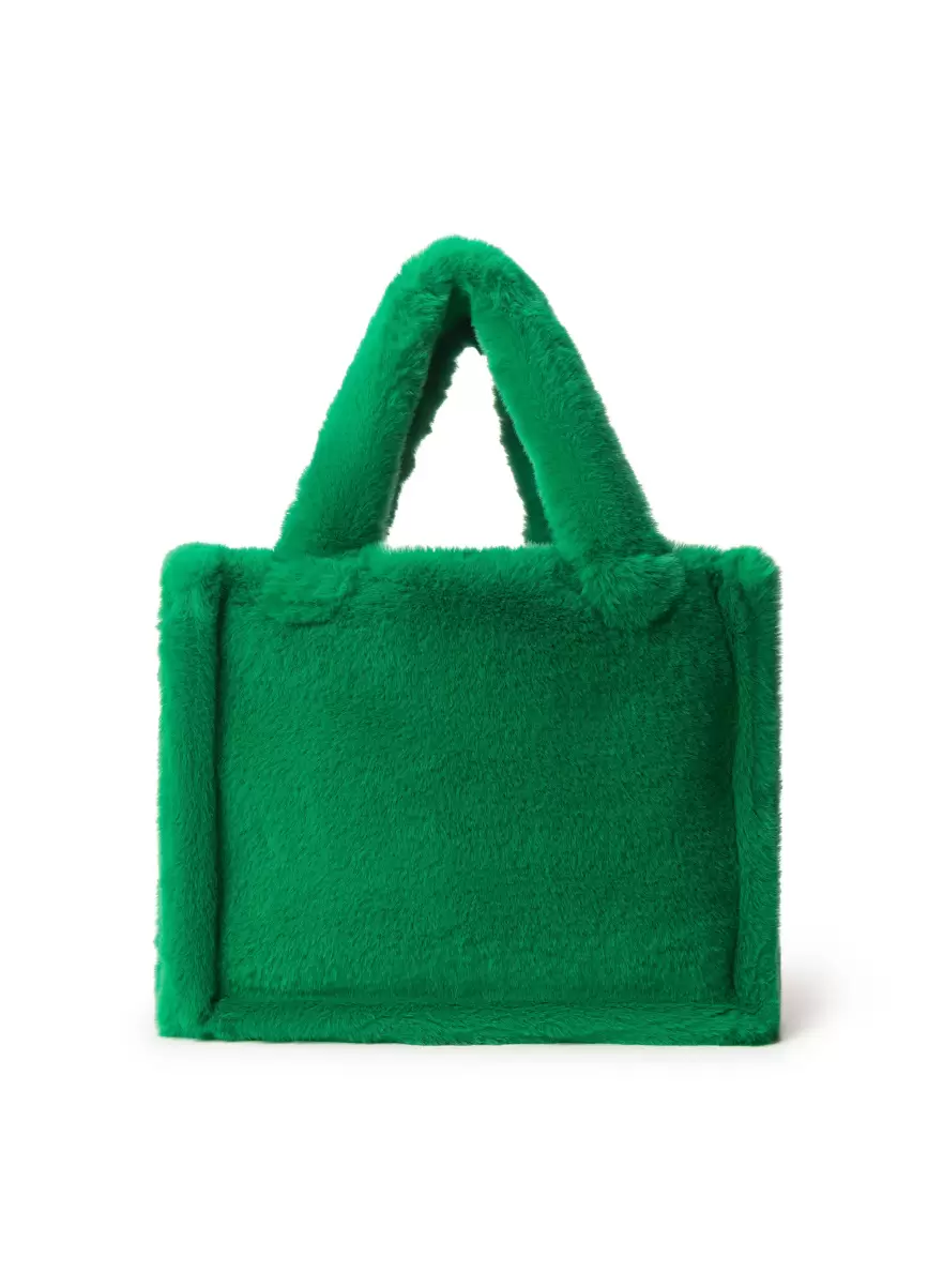 Women Vibrant Green Bespoke Jade Faux Fur Tote Bag Accessories Lamarque