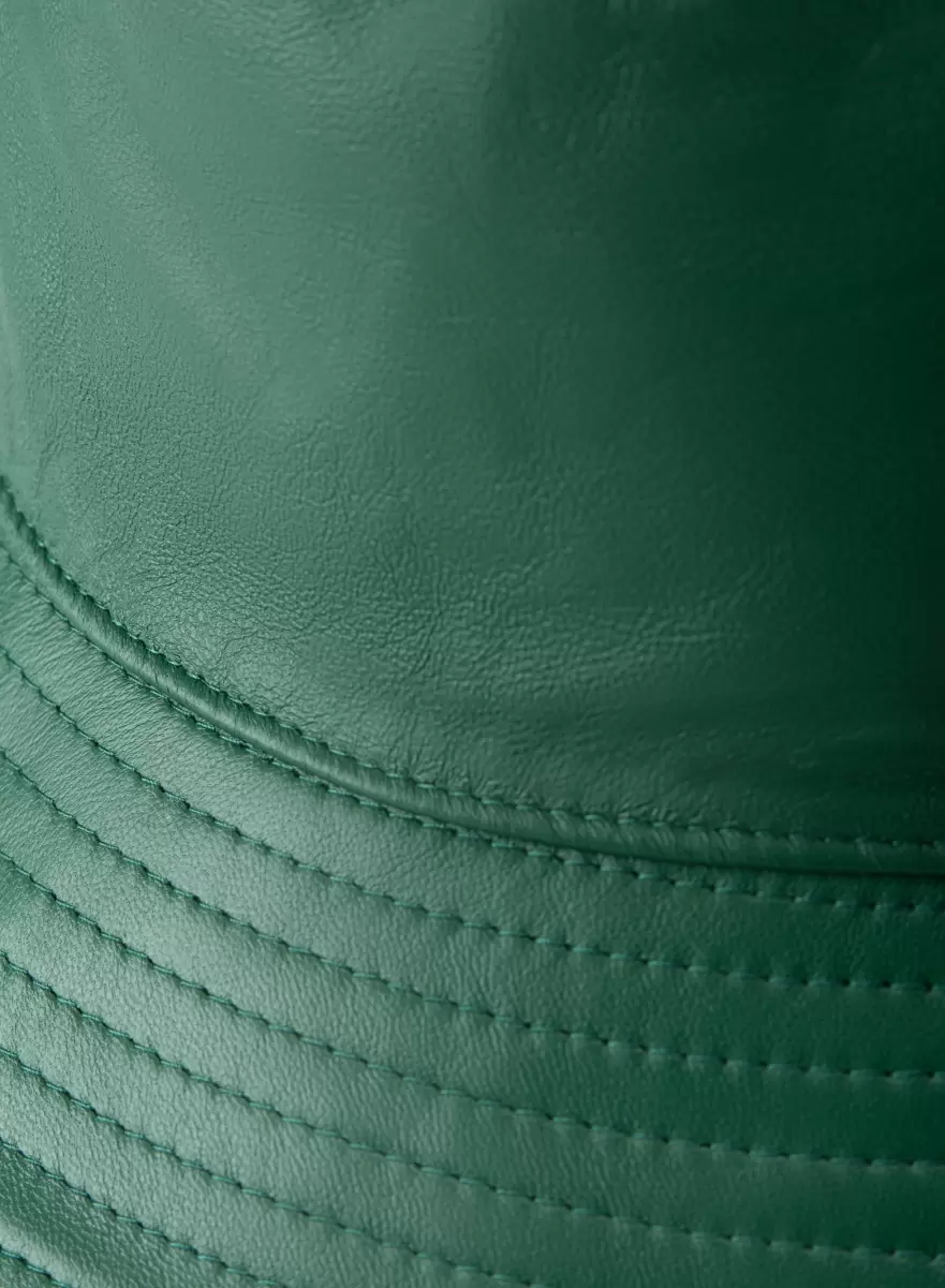 Lamarque Organic Bottle Green Jeanne Leather Bucket Hat Women Accessories - 1