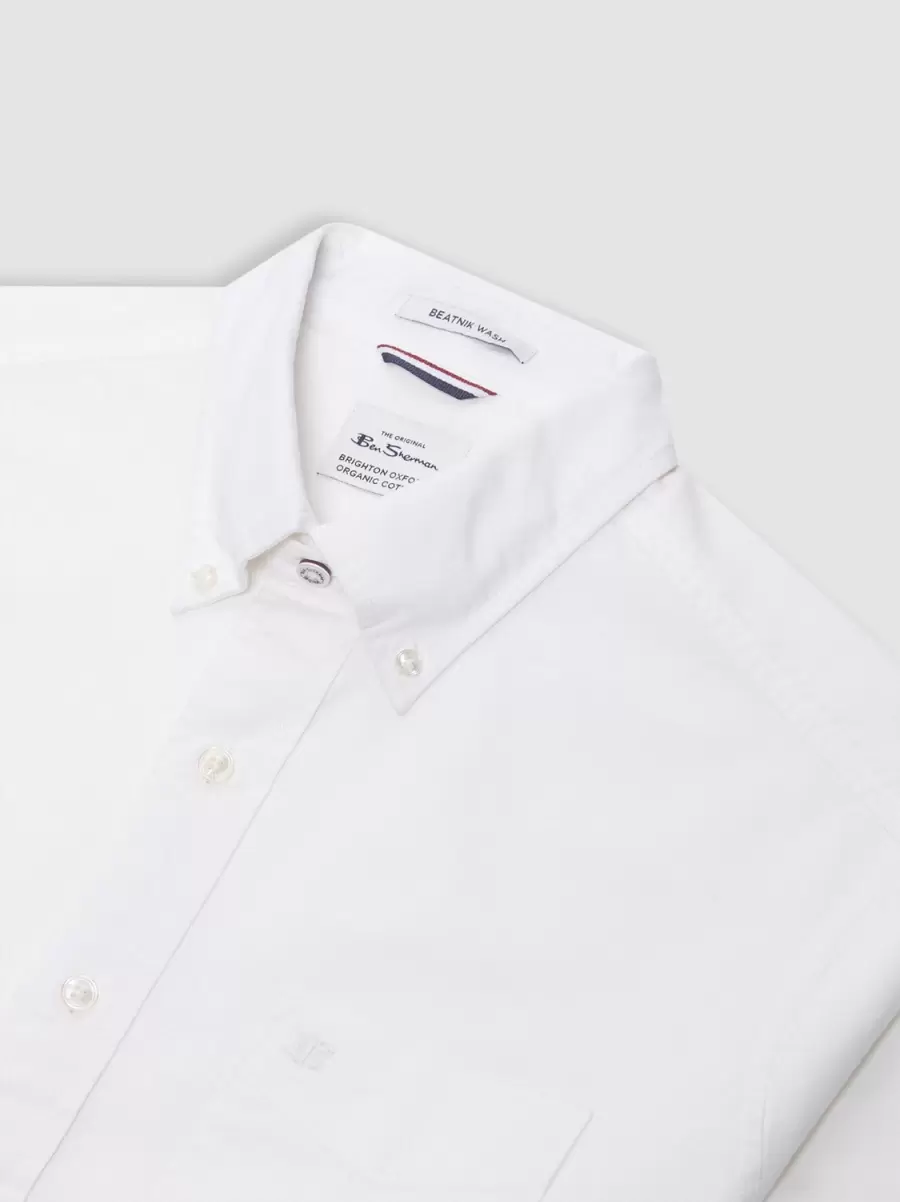 Men White Shirts Brighton Oxford Organic Shirt - White Affordable Ben Sherman - 4