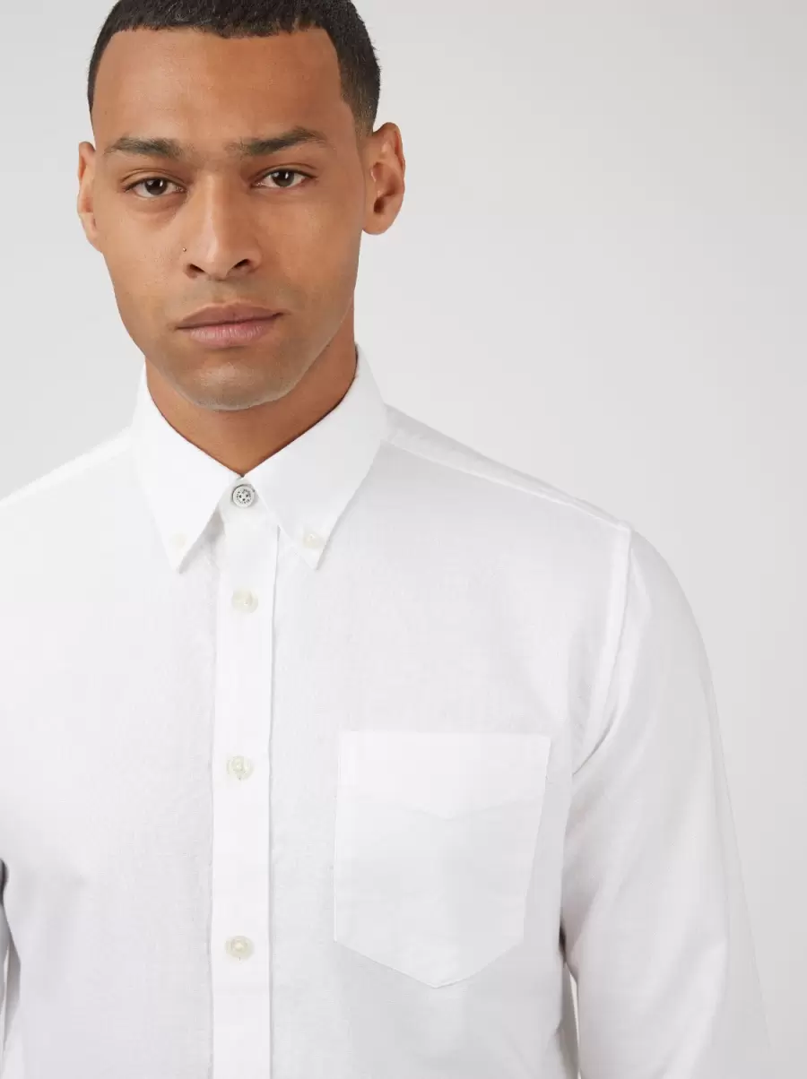 Men Shirts Signature Organic Long-Sleeve Oxford Shirt - White White Classic Ben Sherman - 1