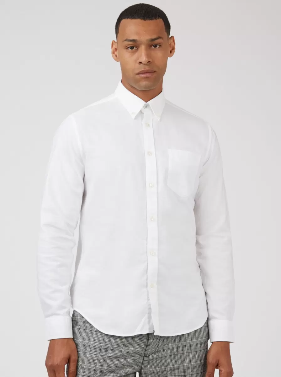 Men Shirts Signature Organic Long-Sleeve Oxford Shirt - White White Classic Ben Sherman - 3