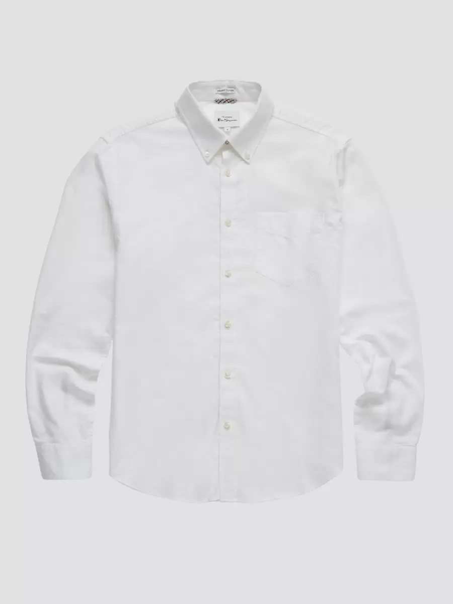 Men Shirts Signature Organic Long-Sleeve Oxford Shirt - White White Classic Ben Sherman - 6