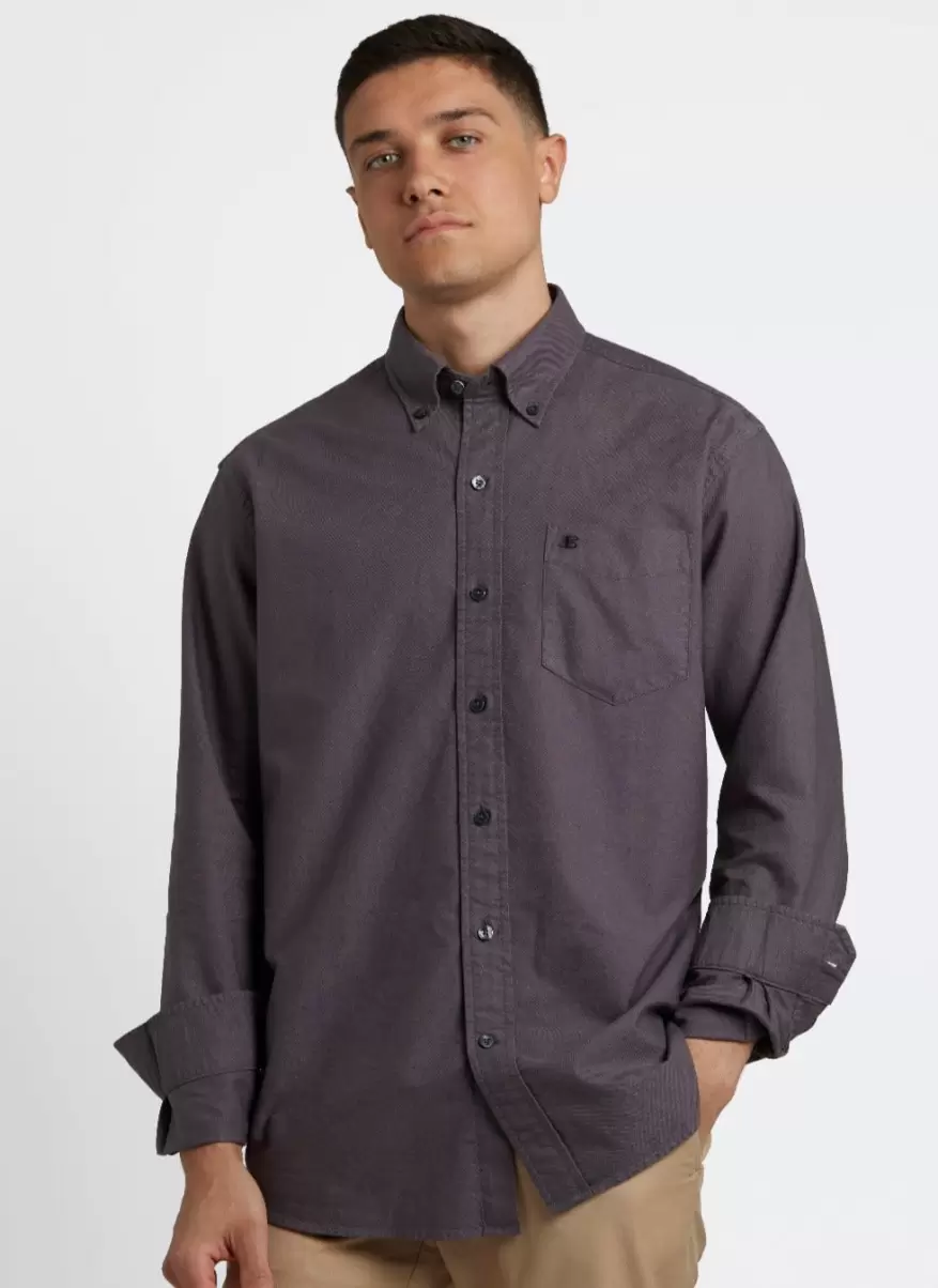 Men Ben Sherman Shirts Beatnik Oxford Garment Dye Shirt - Charcoal Manifest Charcoal - 1