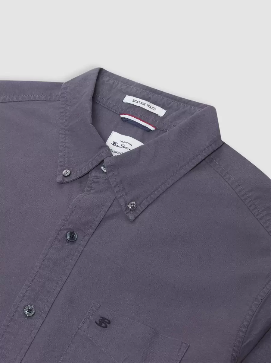 Men Ben Sherman Shirts Beatnik Oxford Garment Dye Shirt - Charcoal Manifest Charcoal - 2
