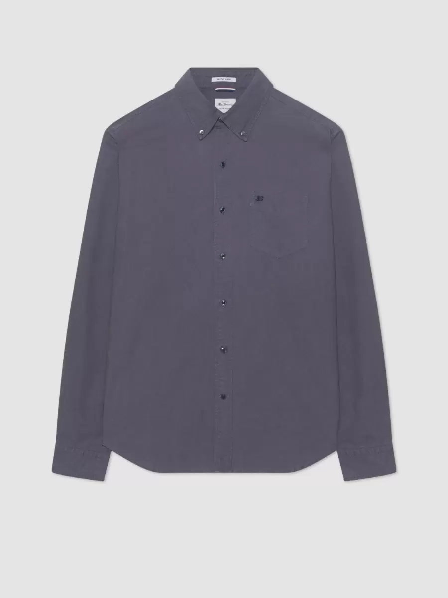 Men Ben Sherman Shirts Beatnik Oxford Garment Dye Shirt - Charcoal Manifest Charcoal