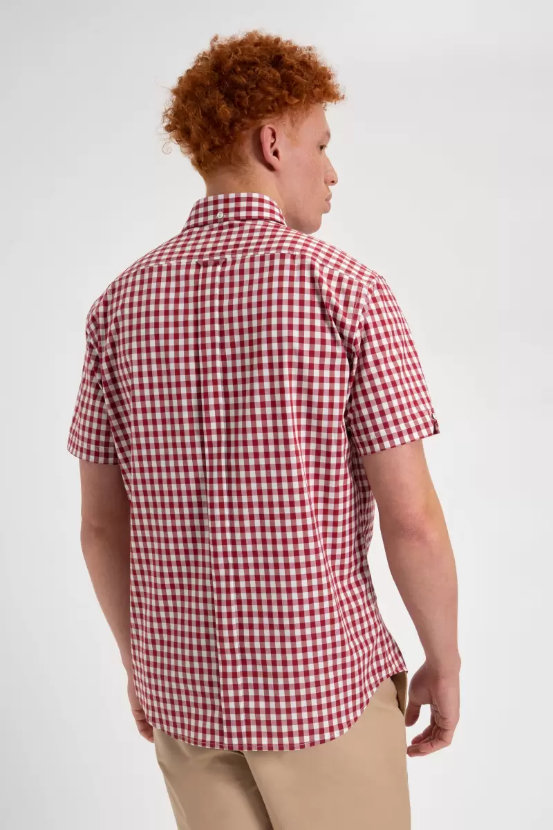 Short Sleeve House Poplin Gingham Shirt - Merlot Shirts Ben Sherman Offer Men Merlot - 6