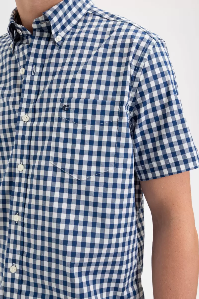 Dynamic Ben Sherman Shirts Short Sleeve House Poplin Gingham Shirt - Navy Men Navy|Olive|Merlot - 1