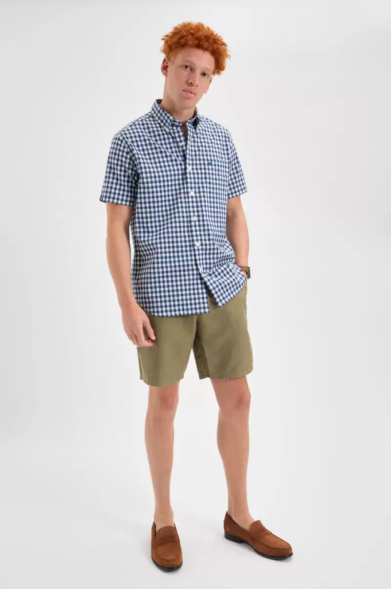 Dynamic Ben Sherman Shirts Short Sleeve House Poplin Gingham Shirt - Navy Men Navy|Olive|Merlot - 2