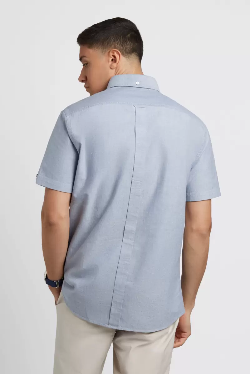 Short Sleeve Brighton Oxford Organic Shirt - Navy Guaranteed Ben Sherman Navy Men Shirts - 1