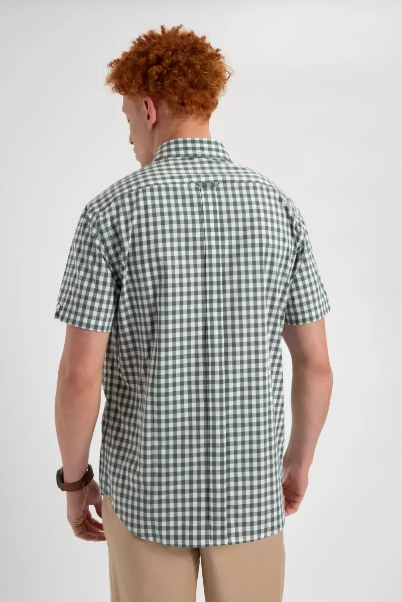 Olive Short Sleeve House Poplin Gingham Shirt - Olive Ben Sherman Price Meltdown Shirts Men - 2
