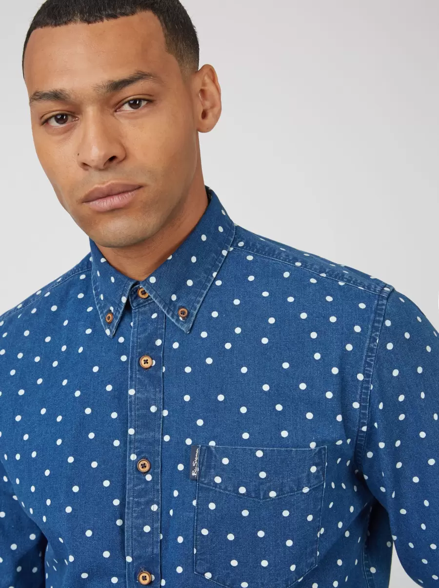 Ben Sherman Shirts Dark Blue Budget Men Indigo Spot Print Long-Sleeve Shirt - 1