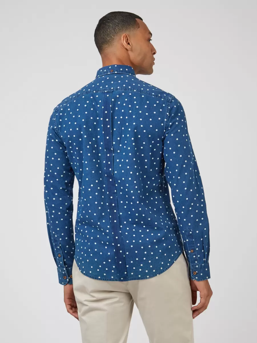 Ben Sherman Shirts Dark Blue Budget Men Indigo Spot Print Long-Sleeve Shirt - 11