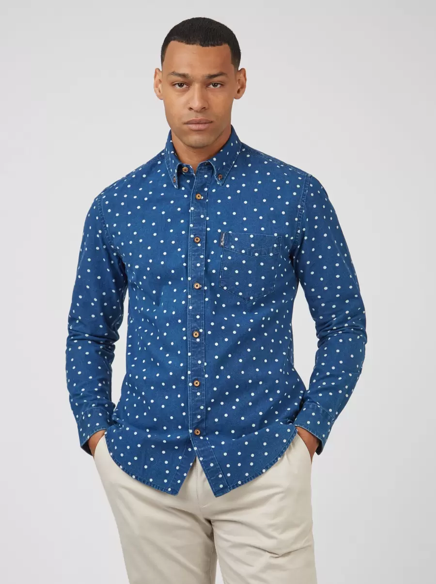 Ben Sherman Shirts Dark Blue Budget Men Indigo Spot Print Long-Sleeve Shirt - 6