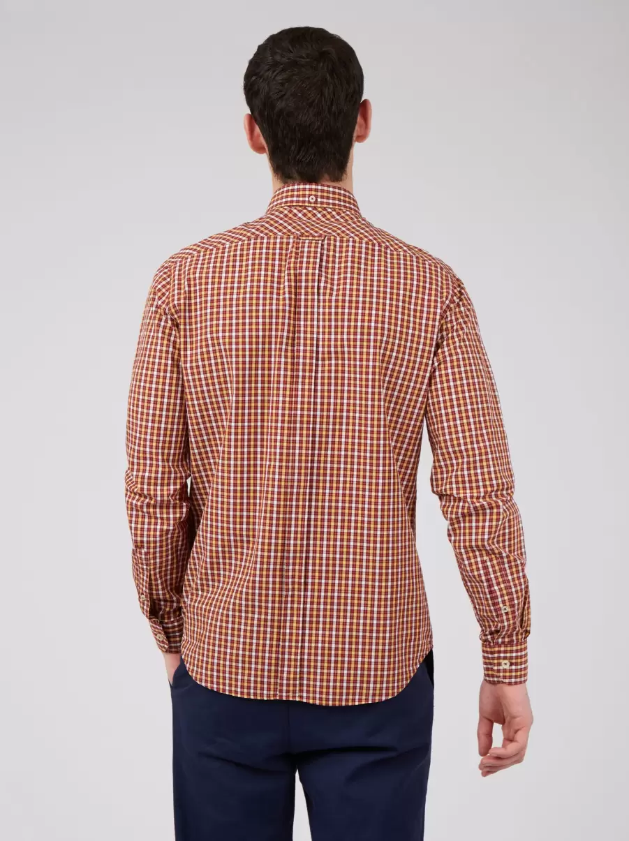Men Signature Long-Sleeve House Check Shirt - Claret Easy-To-Use Claret Ben Sherman Shirts - 3