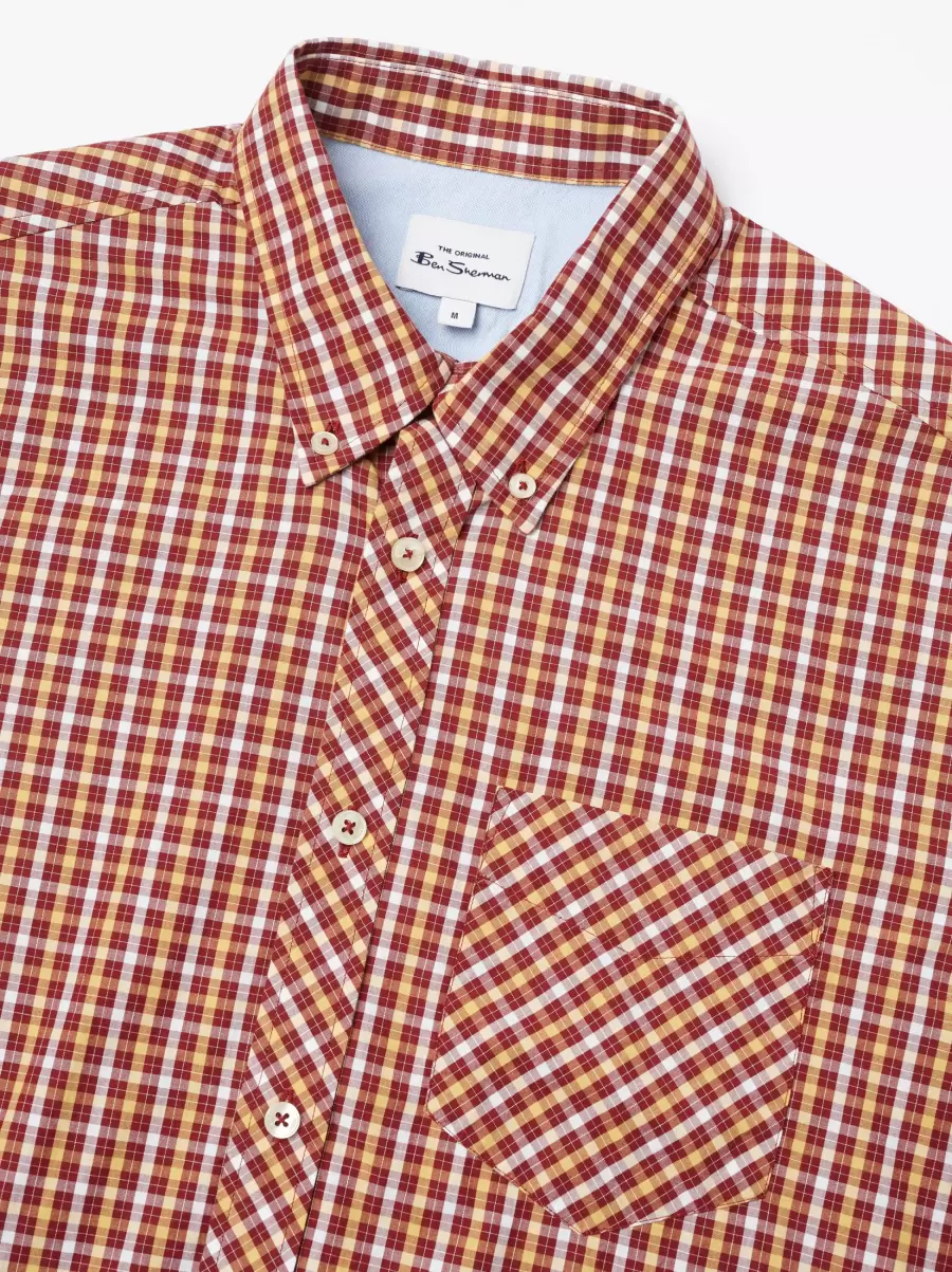 Men Signature Long-Sleeve House Check Shirt - Claret Easy-To-Use Claret Ben Sherman Shirts - 6