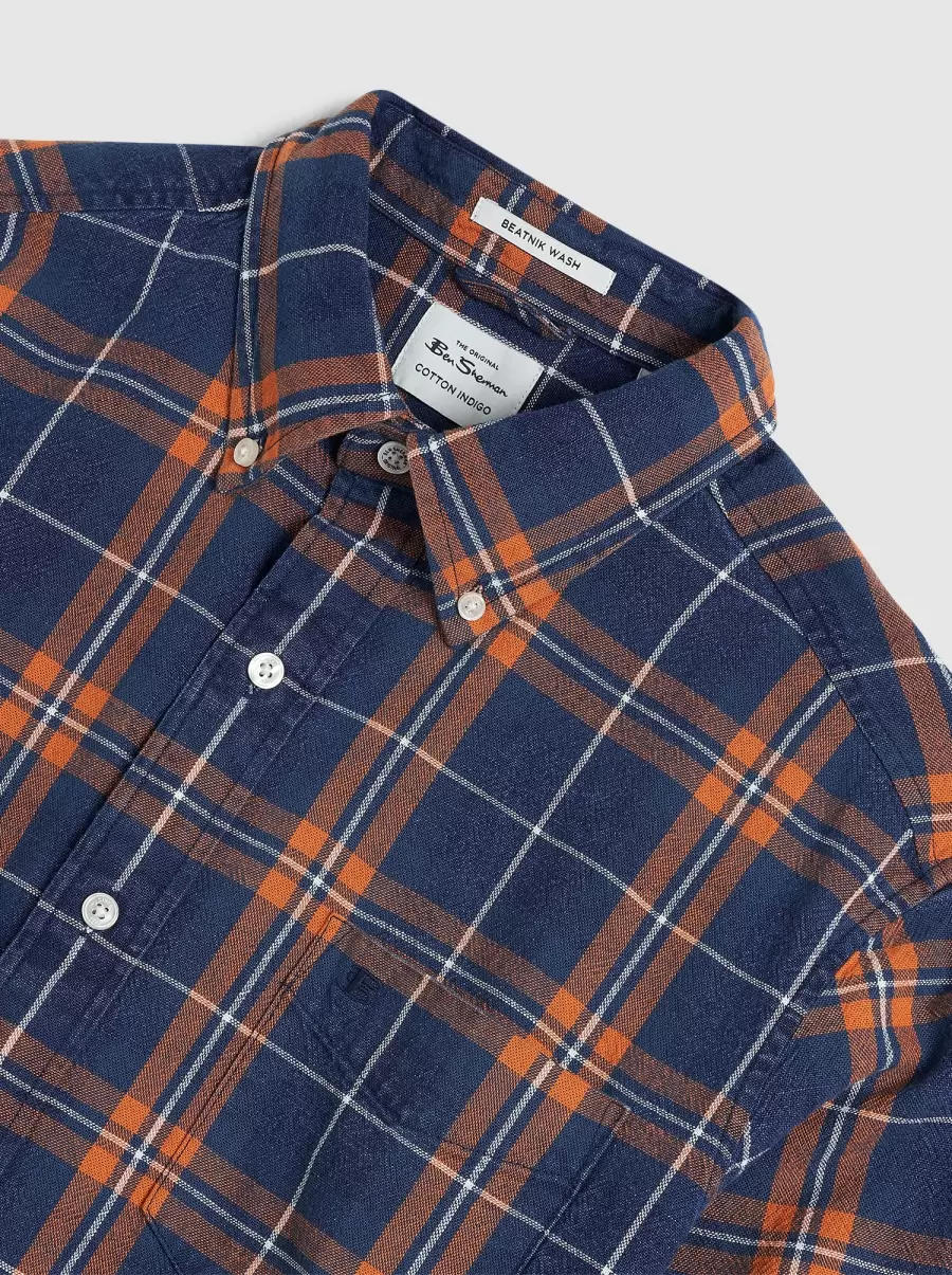 Shirts Indigo Orange Check Dalston Blues Grindle Check Overshirt Amplify Men Ben Sherman - 2